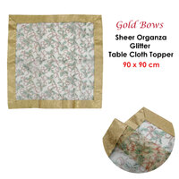 Christmas Gold Bows Sheer Organza Glitter Table Cloth Topper 90 x 90 cm thumbnail