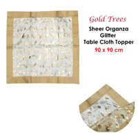 Christmas Gold Trees Sheer Organza Glitter Table Cloth Topper 90 x 90 cm thumbnail