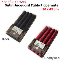 Set of 4 Jacquard Satin Letters Table Placemats Black 30 x 45cm thumbnail