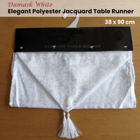 Damask White Elegant Polyester Jacquard Table Runner 38 x 90 cm thumbnail
