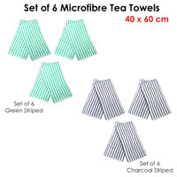 Set of 6 Microfibre Striped Tea Towels Green thumbnail