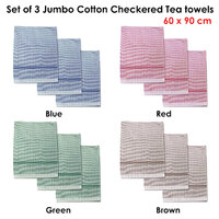 Set of 3 Jumbo Cotton Checkered Tea Towels 60 x 90 cm Red thumbnail
