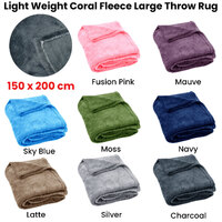 Light Weight Coral Fleece Throw Rug 150x200 cm Silver thumbnail