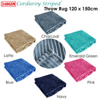 240GSM Corduroy Striped Throw Rug Emerald Green thumbnail
