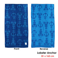 Jacquard Velour Reversible Beach Towel Blue Lobster Anchor thumbnail