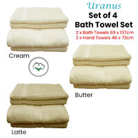 Pack of 4 Uranus Cotton Bath Towel Set Cream thumbnail