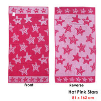 Jacquard Velour Reversible Beach Towel Hot Pink Stars thumbnail