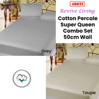 400TC Cotton Percale Super Queen Combo Set 50cm Wall Grey thumbnail