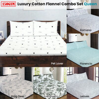 ICF Store Cotton Flannel Combo Fitted Sheet Set Queen Evergreen thumbnail