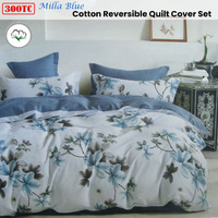 300TC Milla Blue Reversible Cotton Quilt Cover Set King thumbnail