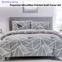 Artex Bentley Grey Quilt Cover Set Geometric Pattern Reversible Printed Microfiber Polyester Single thumbnail