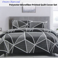 Artex Owen Charcoal Quilt Cover Set Geometric Pattern Reversible Printed Microfiber Polyester Single thumbnail