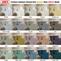 400TC 100% Cotton Sateen Premium Sheet Set 40cm Wall Mocha Single thumbnail