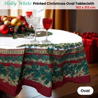 Holly White Christmas Festival Printed Oval Tablecloth 152 x 213 cm thumbnail