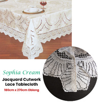 Chapel Gate Sophia Cream Jacquard Cutwork Lace Tablecloth 180 x 270 cm thumbnail