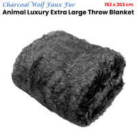 Charcoal Wolf Luxury Animal Faux Fur Extra Large Throw Blanket 152 x 203 cm thumbnail