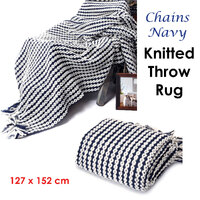 Chains Navy Knitted Throw Rug thumbnail