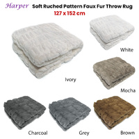 Harper Soft Ruched Pattern Faux Fur Throw Rug 127 x 152 cm Brown thumbnail