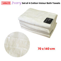 500GSM Set of 4 100% Cotton Velour Bath Towels Ivory 70 x 140 cm thumbnail