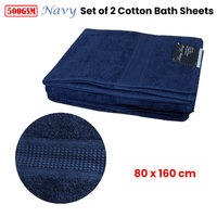 500GSM Set of 2 100% Cotton Bath Sheet Navy 80 x 160 cm thumbnail