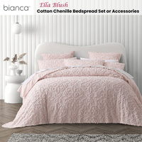 Bianca Ella Blush Cotton Chenille Floral Bedspread Set Super King thumbnail