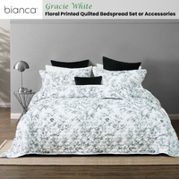Bianca Gracie White Floral Printed Quilted Bedspread Set Super King thumbnail