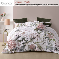 Bianca Lorna White Floral Printed Quilted Bedspread Set Super King thumbnail