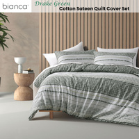 Bianca Drake Green Cotton Sateen Quilt Cover Set Queen thumbnail