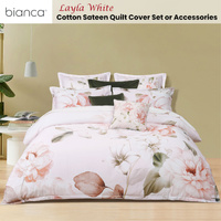 Bianca Layla White Floral Printed Cotton Sateen Quilt Cover Set Super King thumbnail