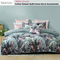 Bianca Mika Green Cotton Sateen Quilt Cover Set Queen thumbnail