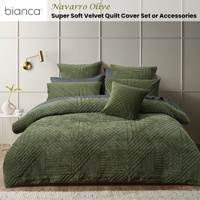 Bianca Navarro Olive Soft Velvet Geometric Quilt Cover Set King thumbnail