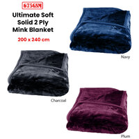 675gsm 2 Ply Solid Faux Mink Blanket Queen 200x240 cm Navy thumbnail