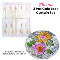 3 Pce Cafe Blooms Lace Kitchen Curtain Set thumbnail