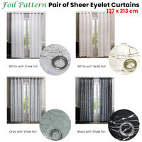 Pair of Sheer Eyelet Curtains White with Gold Foils 137 x 213 cm thumbnail