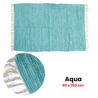 Large Chindi Cotton Handmade Floor Mat with Tassels 90 x 150 cm Aqua thumbnail