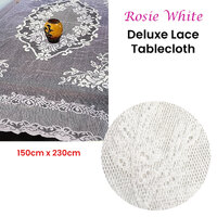 Rosie White Large Deluxue Lace Rectangle Tablecloth 150cm x 230cm 6 to 8 Seaters thumbnail