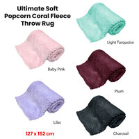 180GSM Soft Popcorn Coral Fleece Throw Rug 127 x 152cm Lilac thumbnail