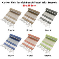 Cotton Rich Large Turkish Beach Towel with Tassels 80cm x 155cm Taupe thumbnail