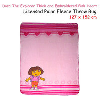 Caprice Polar Fleece Throw Rug Dora Explorer Thick and Embroidered Pink Heart 127 x 152 cm thumbnail