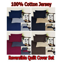 Hotel Living Reversible 100% Cotton JERSEY Quilt Cover Set Black / Latte - QUEEN thumbnail