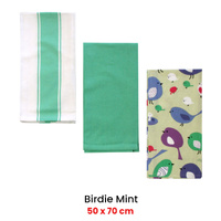 Home Oasis Set of 3 Printed Cotton Rich Tea Towels 50 x 70 cm Birdie Mint thumbnail