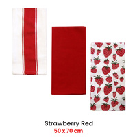 Home Oasis Set of 3 Printed Cotton Rich Tea Towels 50 x 70 cm Strawberry Red thumbnail