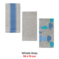 Home Oasis Set of 3 Printed Cotton Rich Tea Towels 50 x 70 cm Whale Grey thumbnail