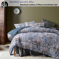Accessorize 3 Pcs Rainbow Garden Blue Washed Cotton Comforter Set King thumbnail