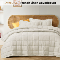 Vintage Design Homewares Natural French Linen Coverlet Set King thumbnail