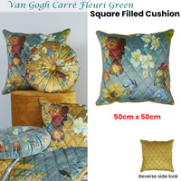 Bedding House Van Gogh Carre Fleuri Green Square Filled Cushion 50cm x 50cm thumbnail