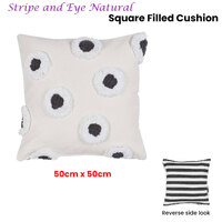 VTWonen Stripe and Eye Natural Square Filled Cushion 50cm x 50cm thumbnail