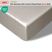 Accessorize 400TC Stone Bamboo Cotton Fitted Sheet 40cm Wall Queen thumbnail