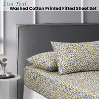 Accessorize Lisa Teal Washed Cotton Printed Fitted Sheet Set Single thumbnail