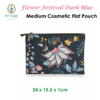 PIP Studio Flower Festival Dark Blue Medium Cosmetic Flat Pouch thumbnail